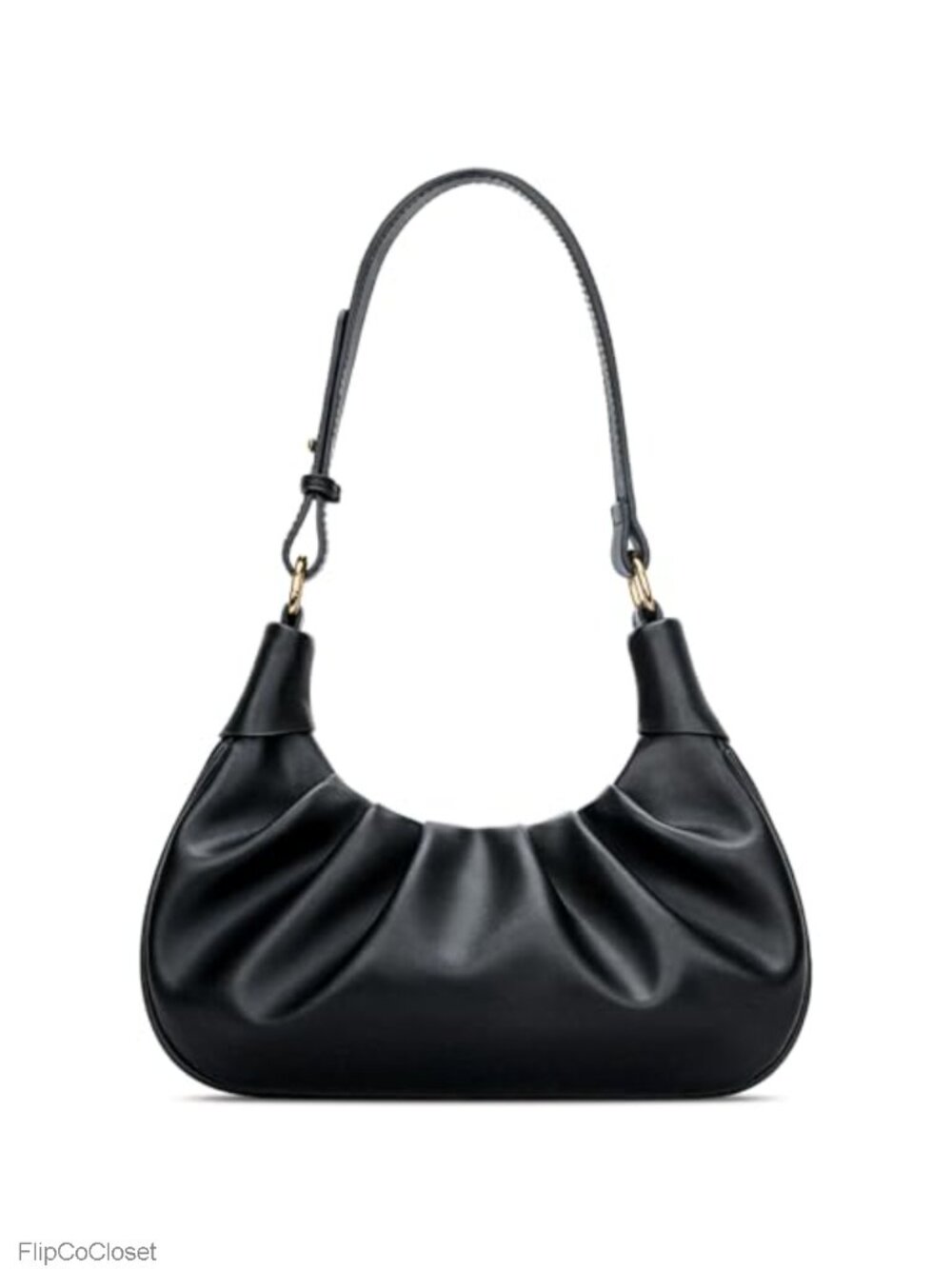 KKXIU Leather Crescent Hobo Shoulder Bag Ruched Underarm Mini Purse